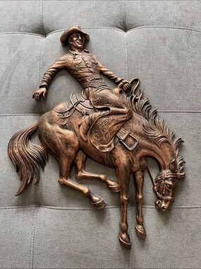 Western Cowboy on Horse Wall Art - Bronze Finish